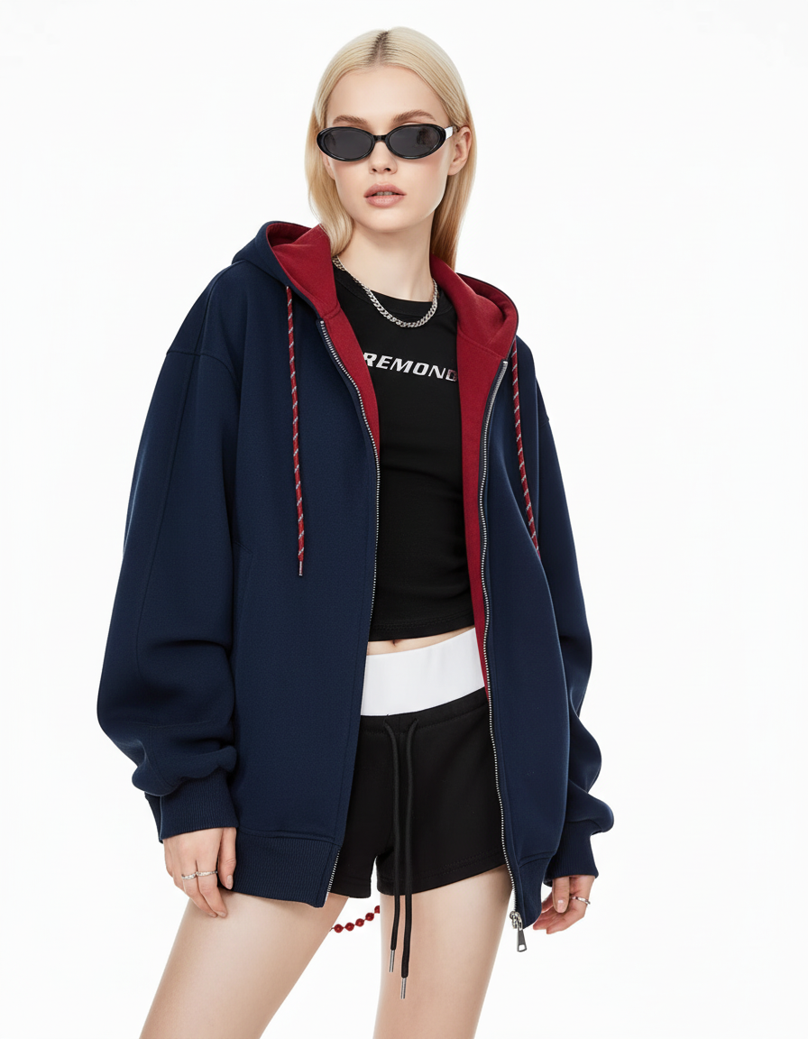 Contrast Zip Hoodie