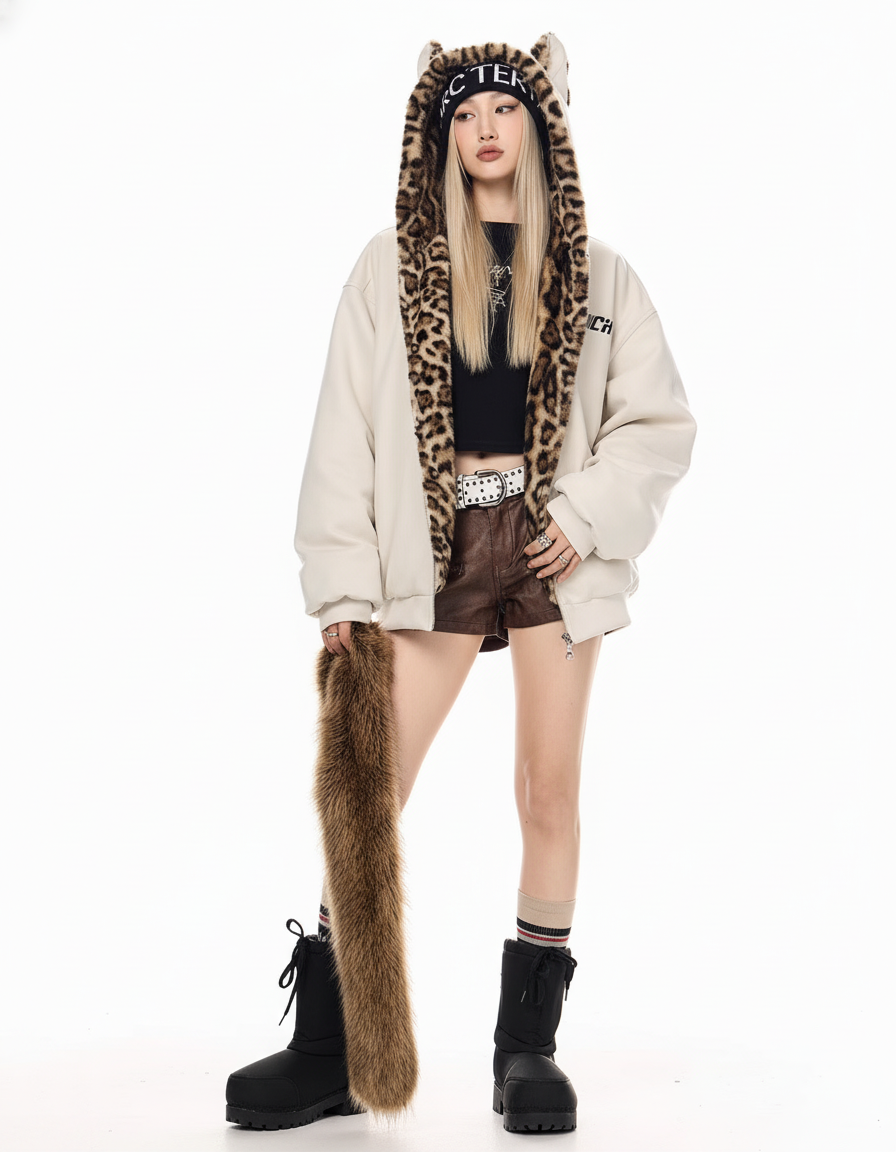 Leopard Lined Teddy Hoodie