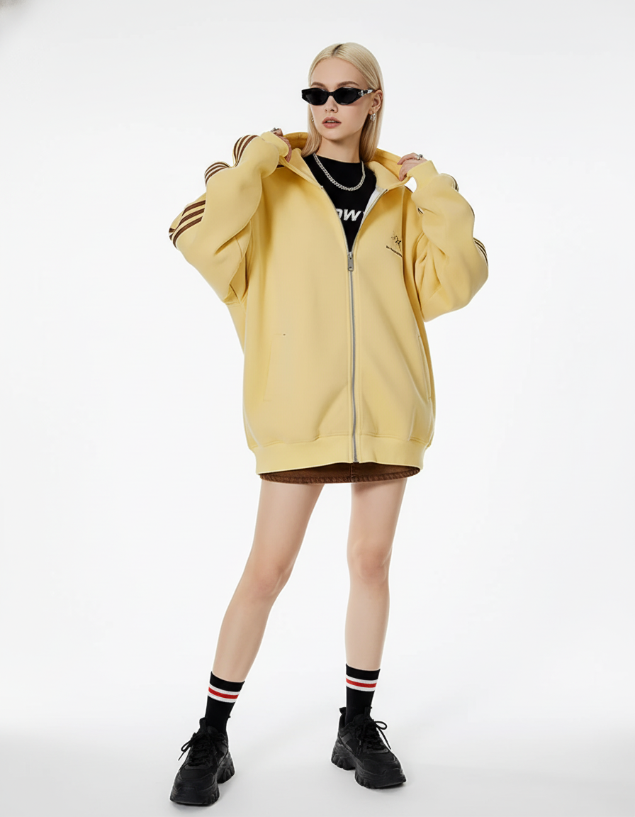 Cat Ear Line Track Zip Hoodie