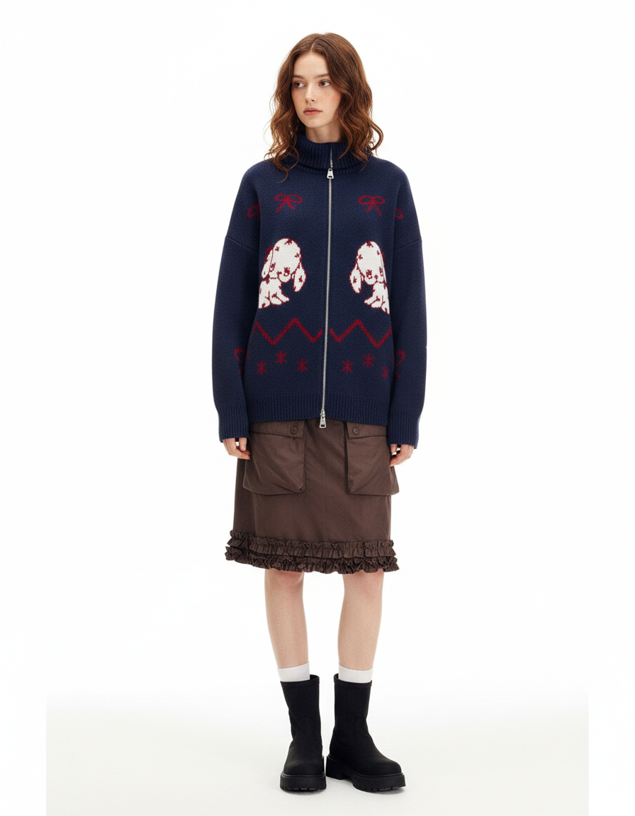 Playful Jacquard Zip Cardigan