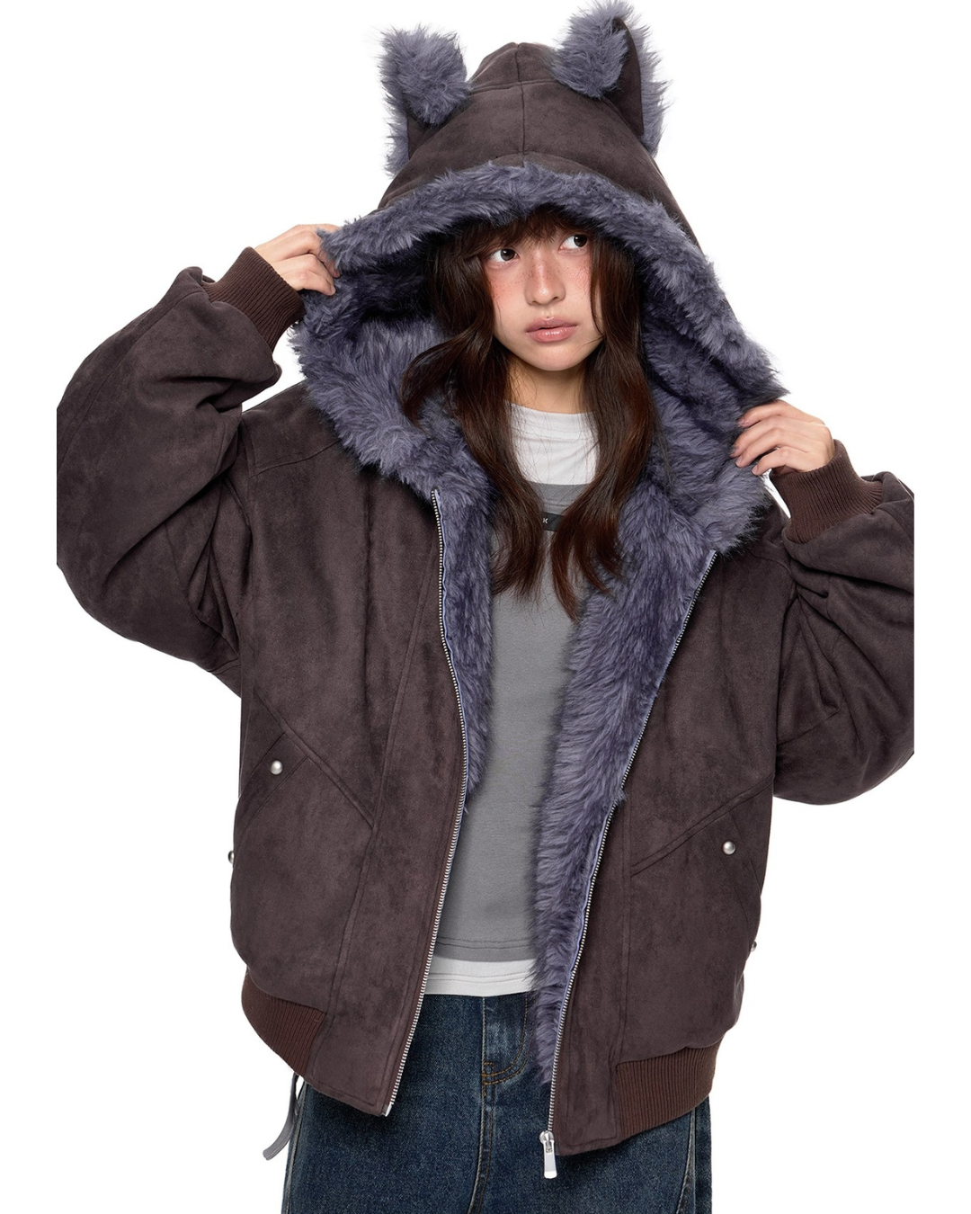 Faux Fur Suede Zip Jacket