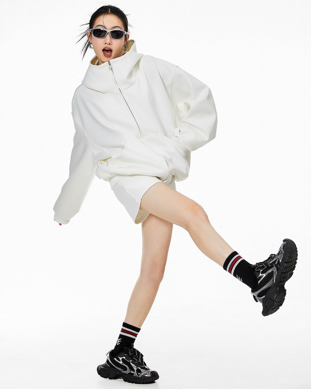 High Neck Essential Zip Hoodie