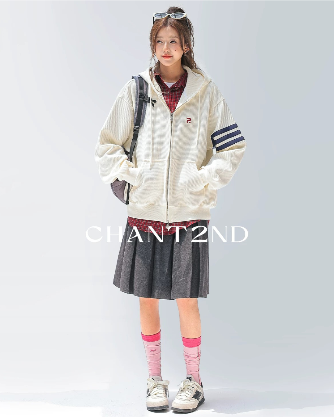 Waffle Stripe Zip-Up Hoodie