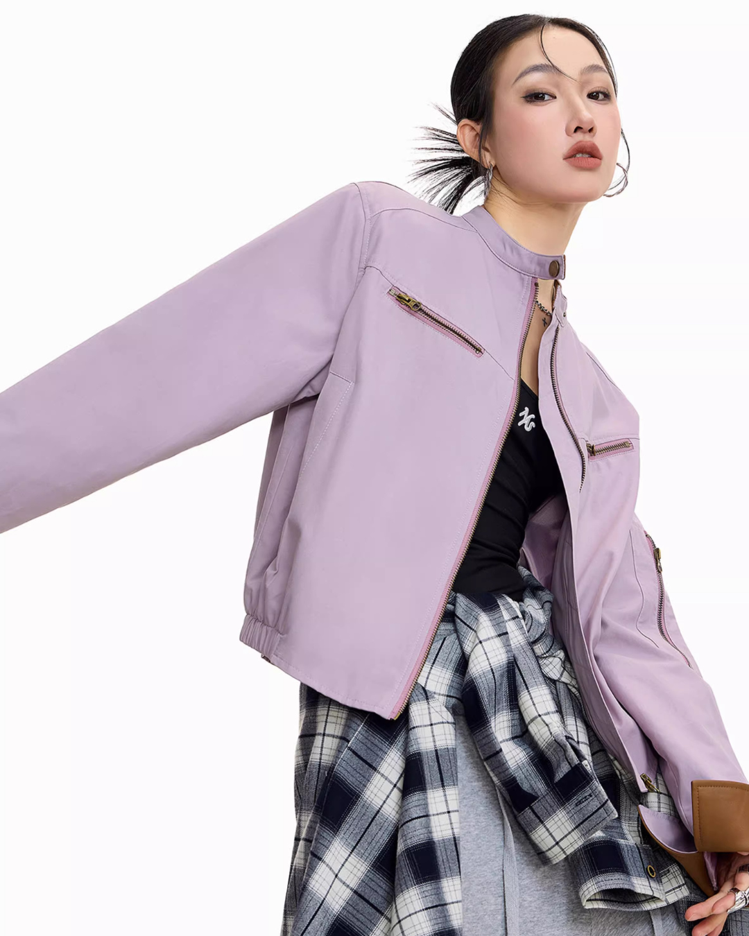 Contrast Lining Moto Jacket