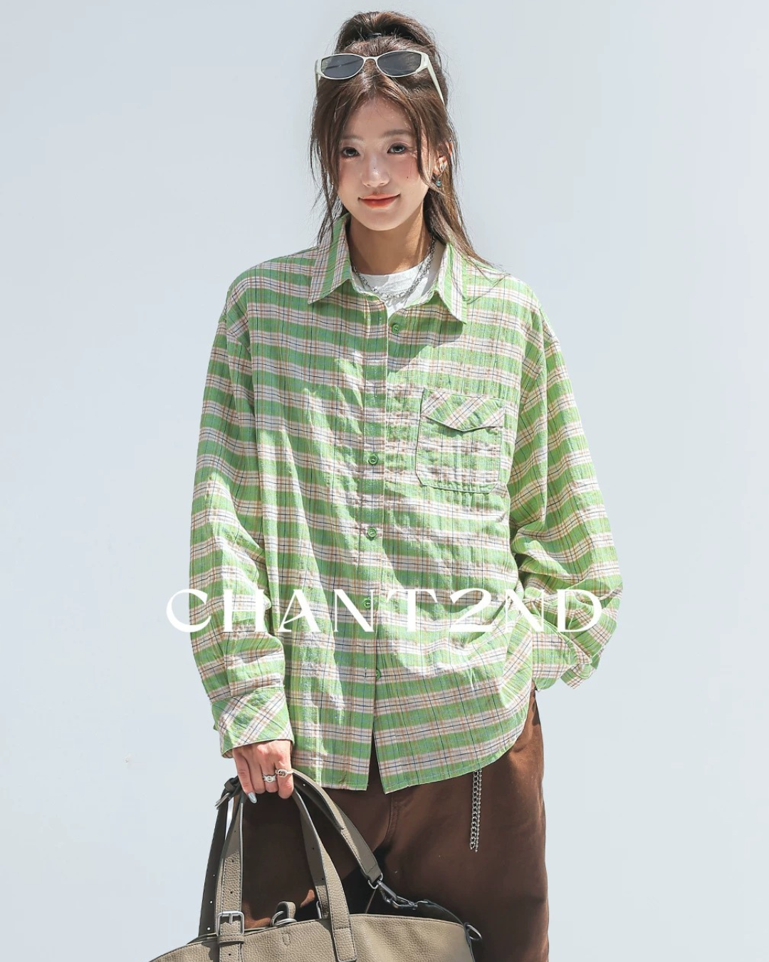Green Plaid Oversized Pocket Shirt
