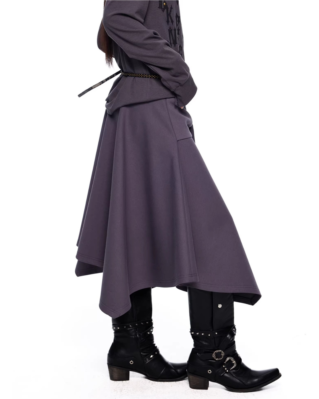 Asymmetric Zip Fleece Hoodie & Tied Drape Skirt