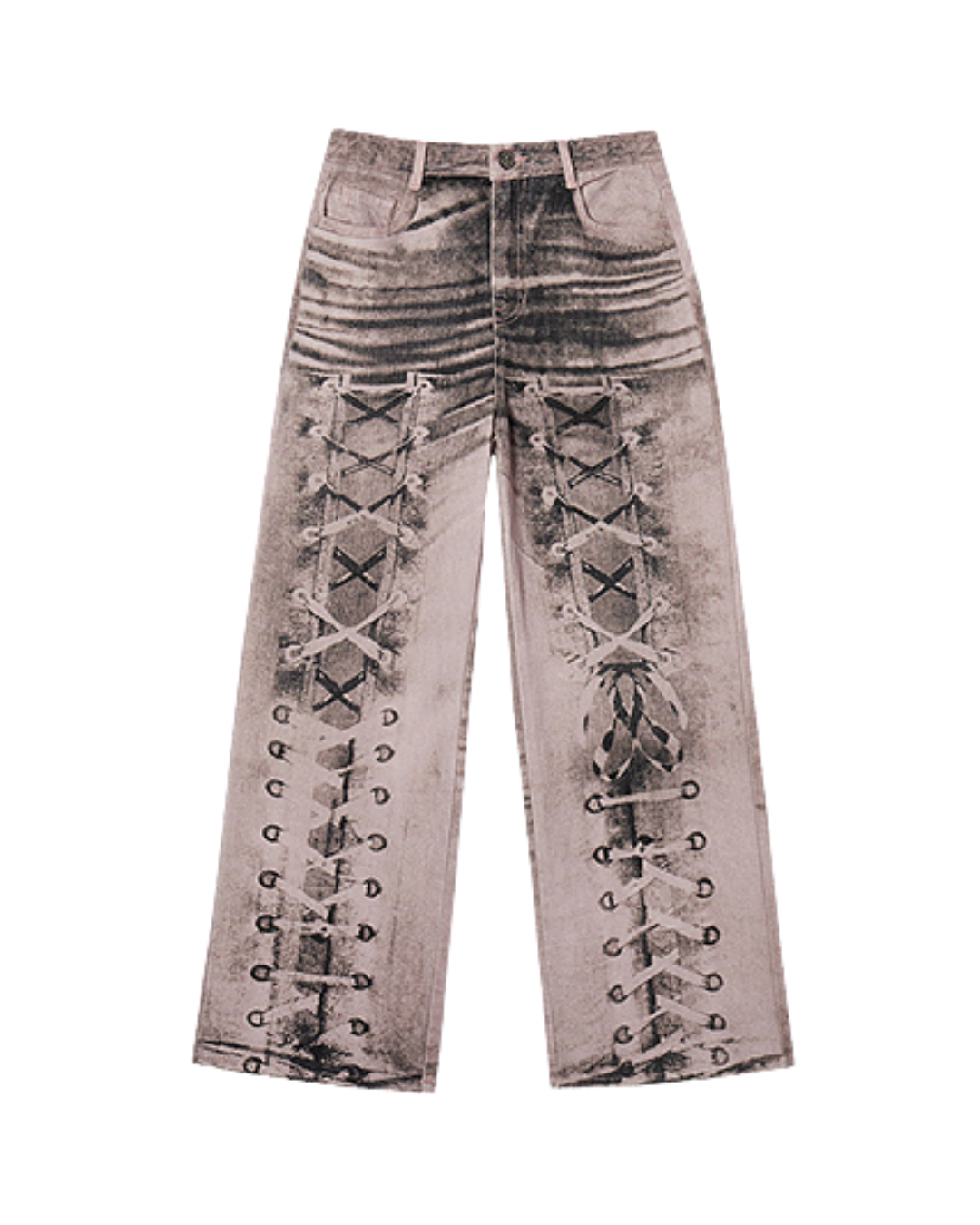 Lace-Up Printed Wide Jeans