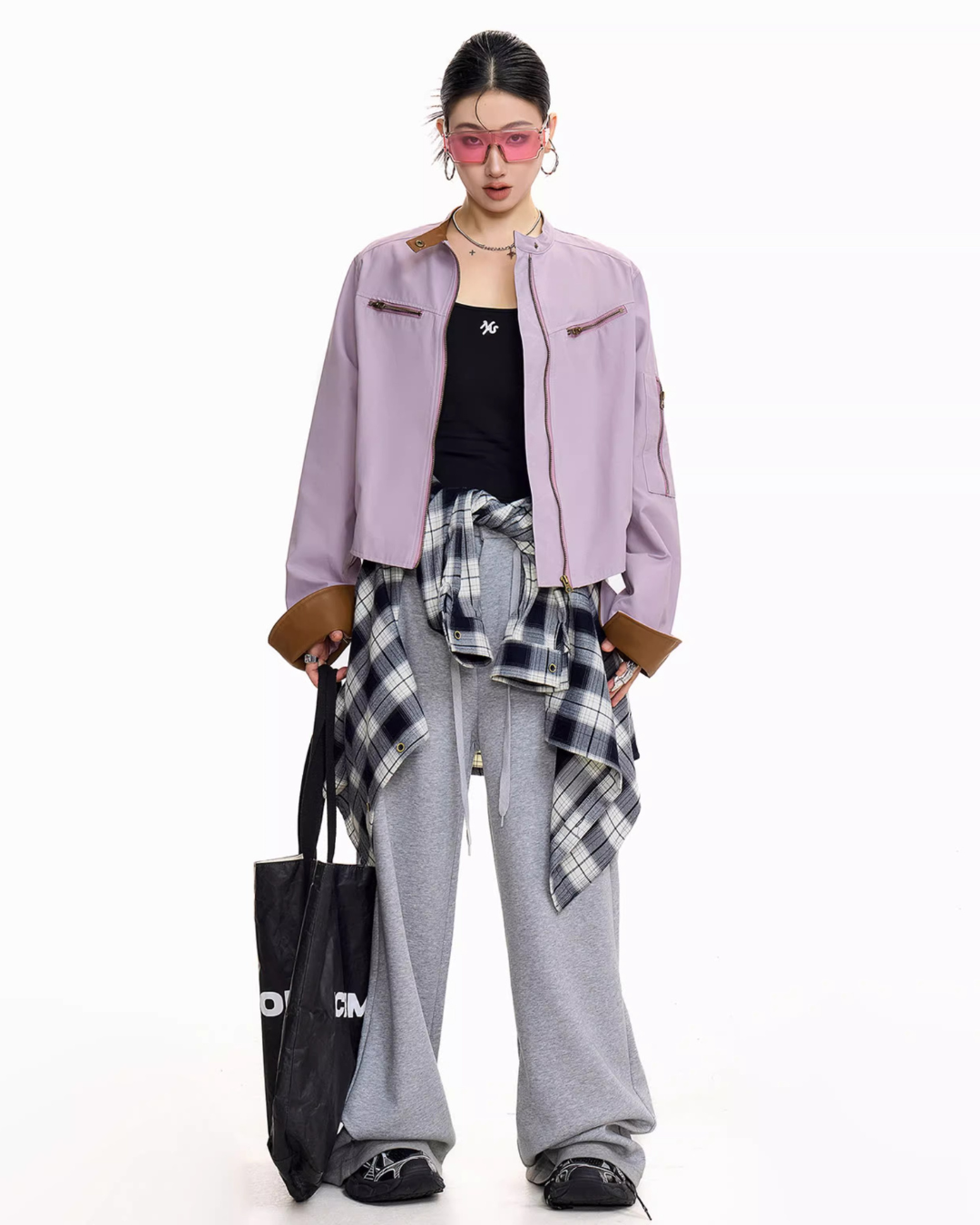 Contrast Lining Moto Jacket