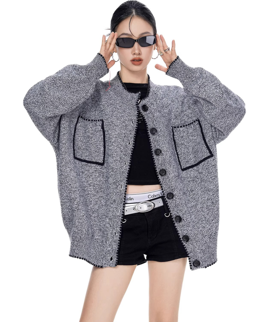 Contrast Stitch Knit Cardigan