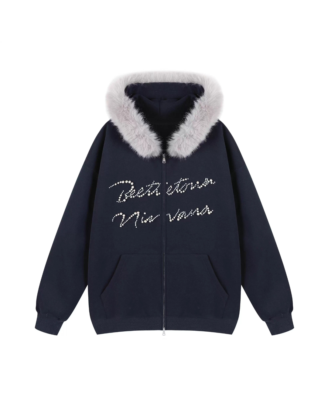 Pearl Script Fur Zip Hoodie