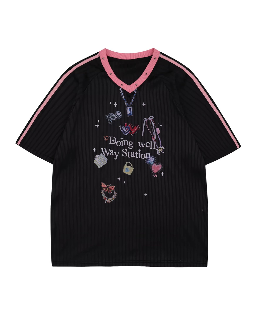 Playful Heart Print Satin Game Top