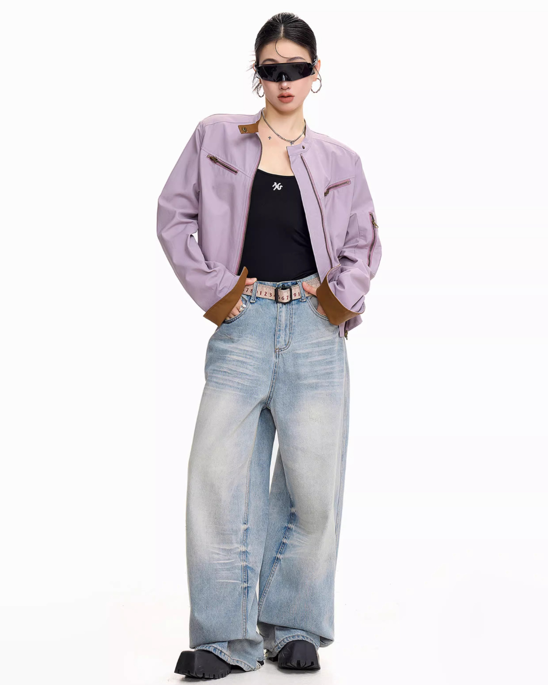 Contrast Lining Moto Jacket