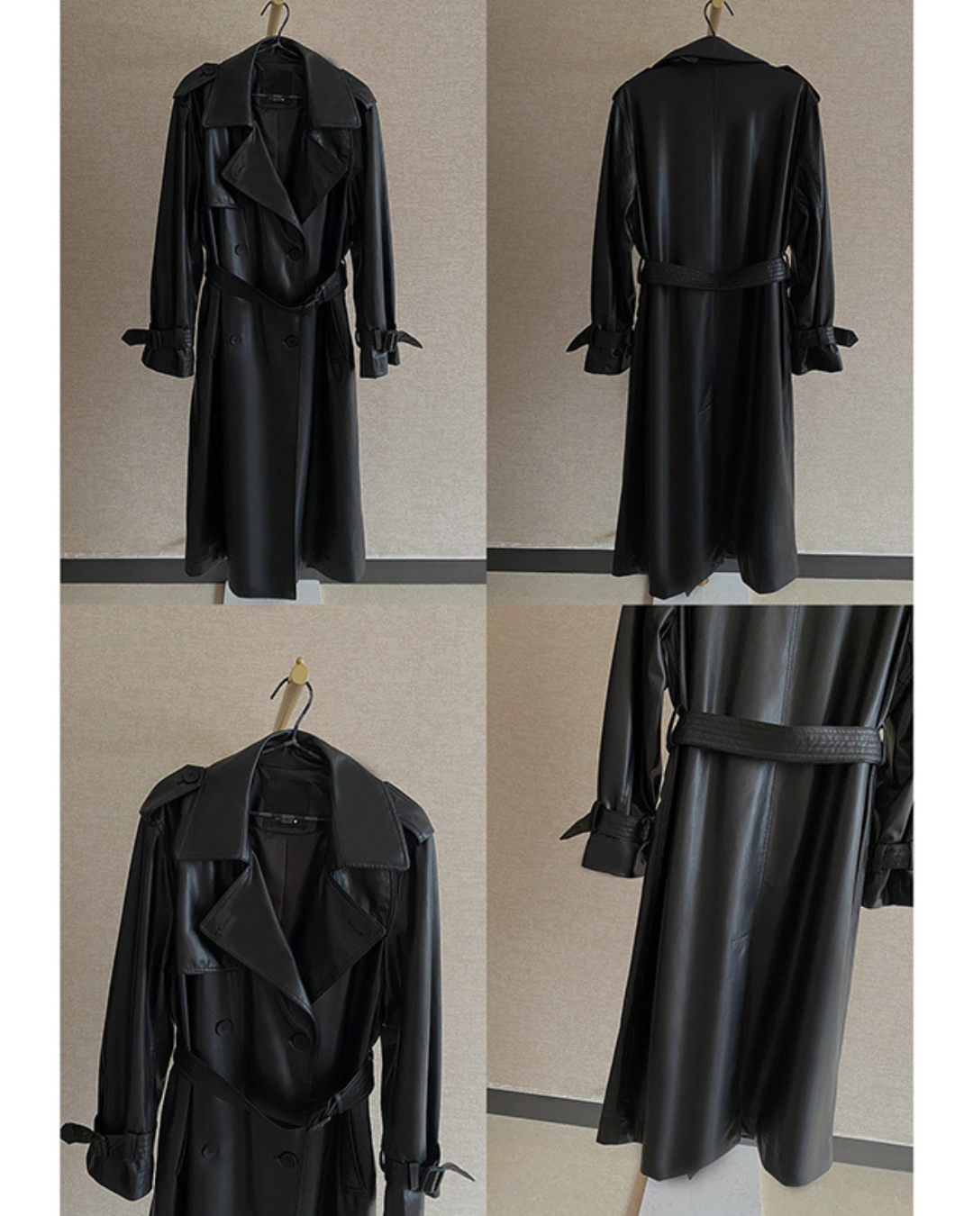 Mid-Length Vegan Leather Coat