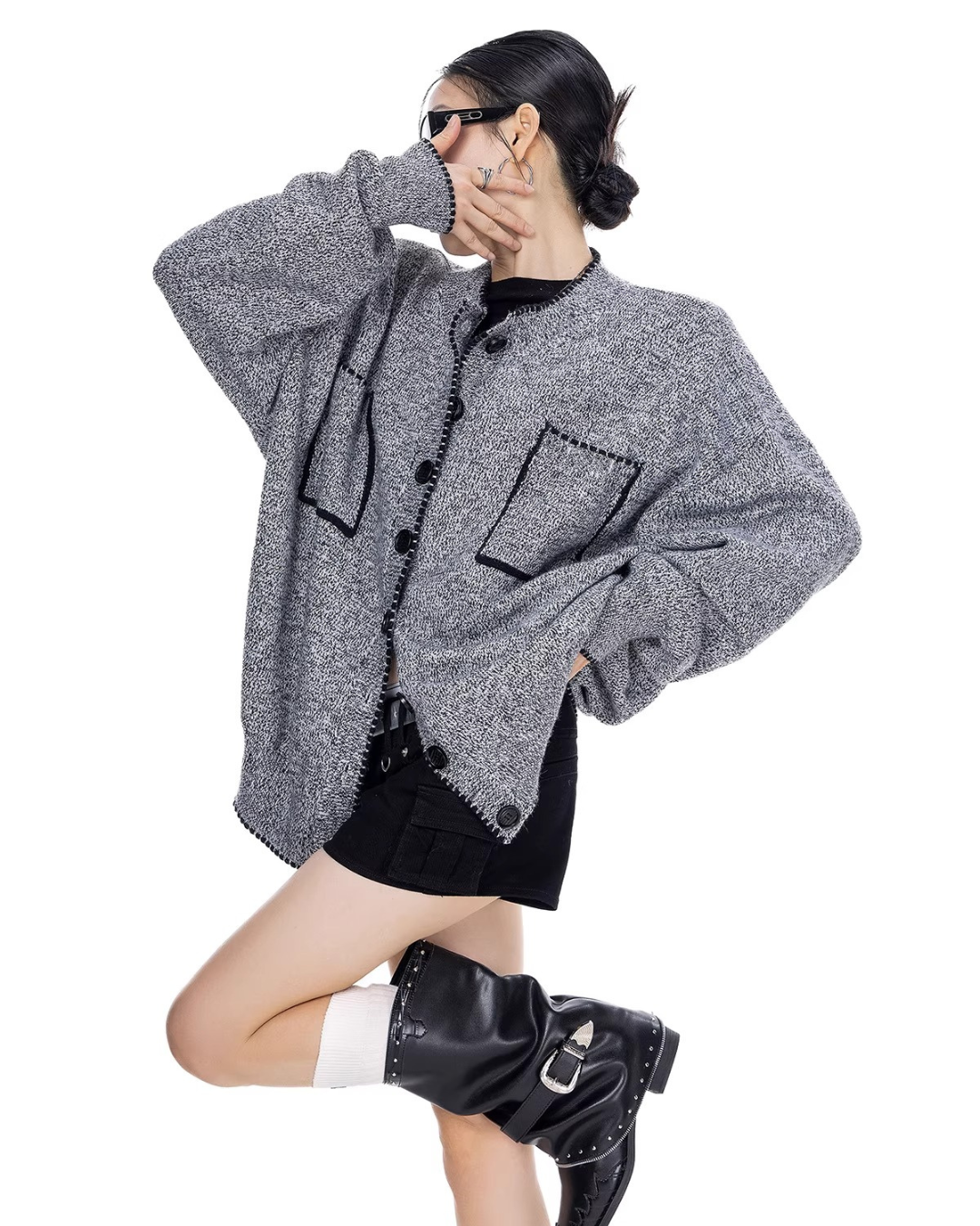 Contrast Stitch Knit Cardigan