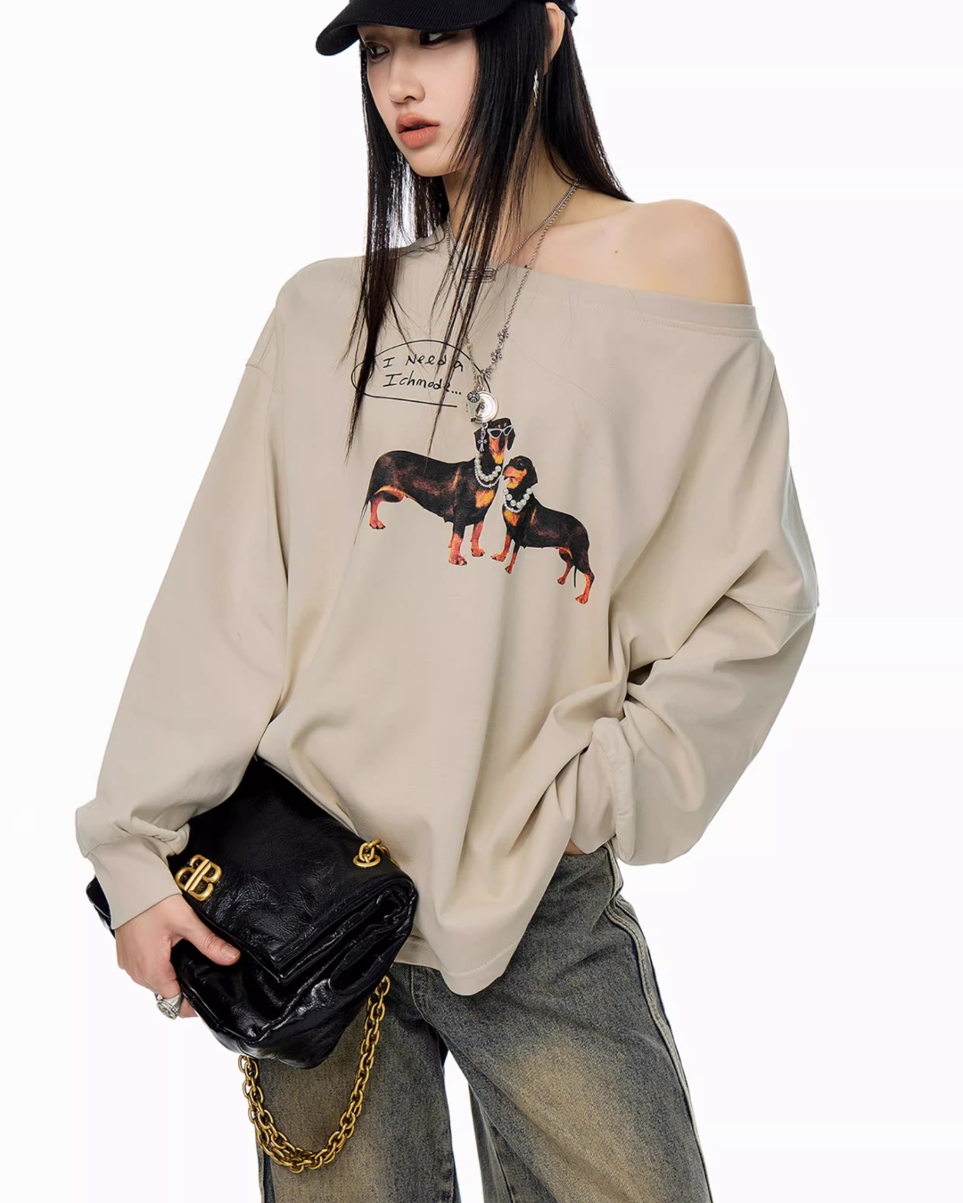 Dachshund Print Long Sleeve Tee