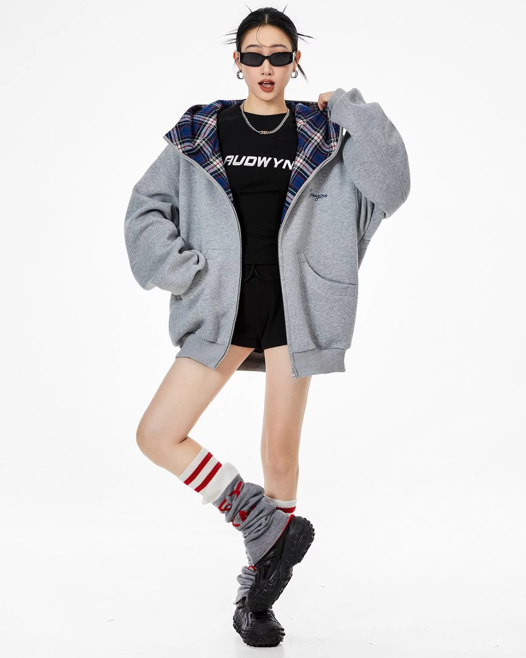 Check Inner Oversized Hoodie