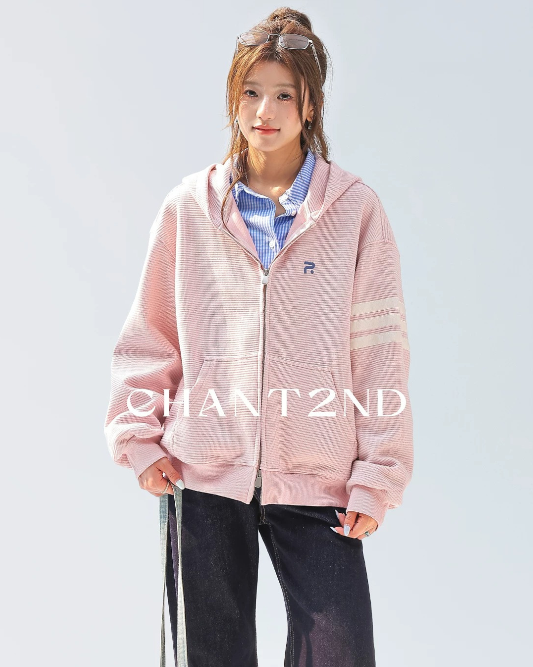 Waffle Stripe Zip-Up Hoodie