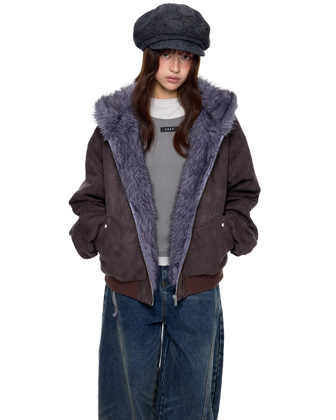 Faux Fur Suede Zip Jacket