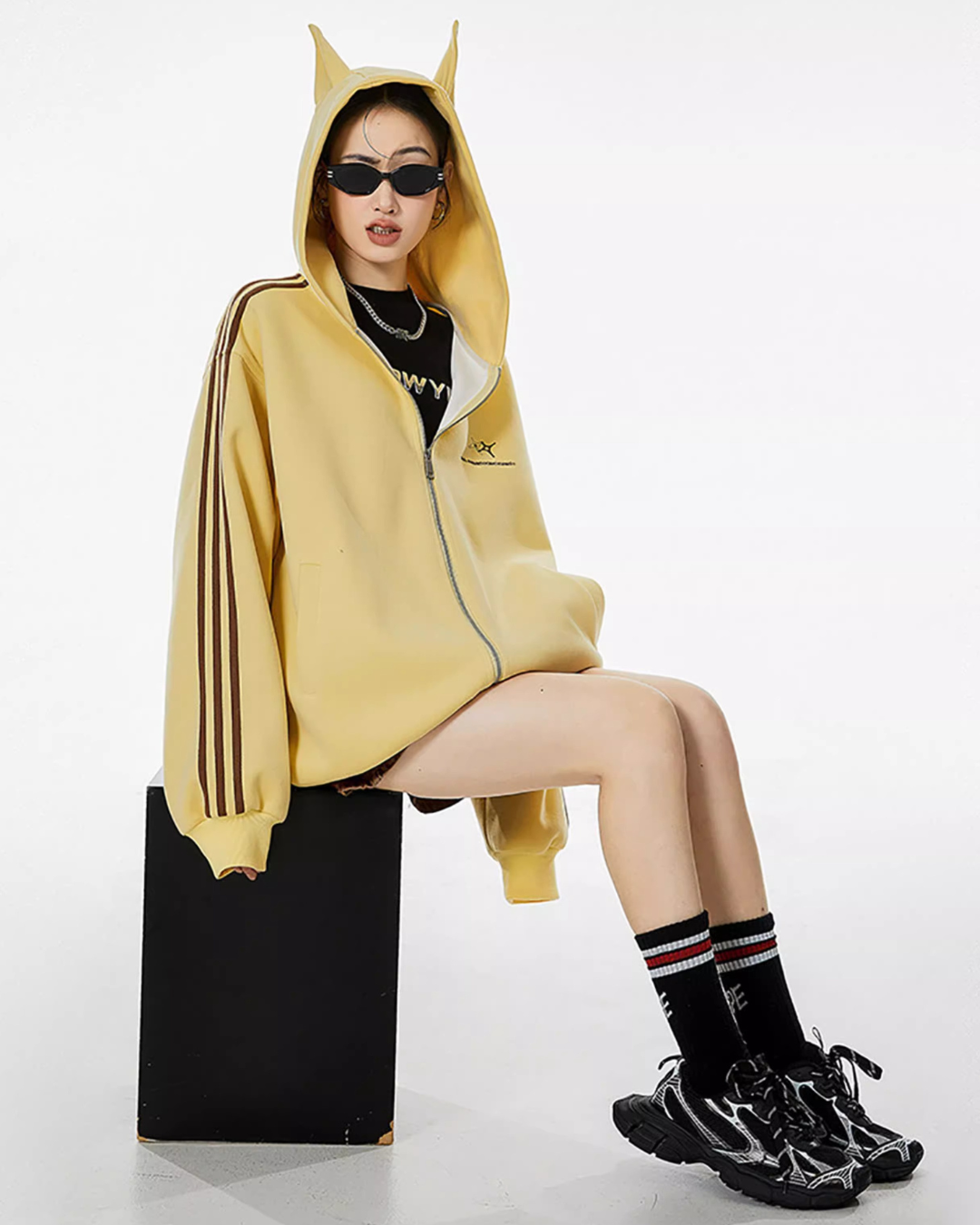 Cat Ear Line Track Zip Hoodie