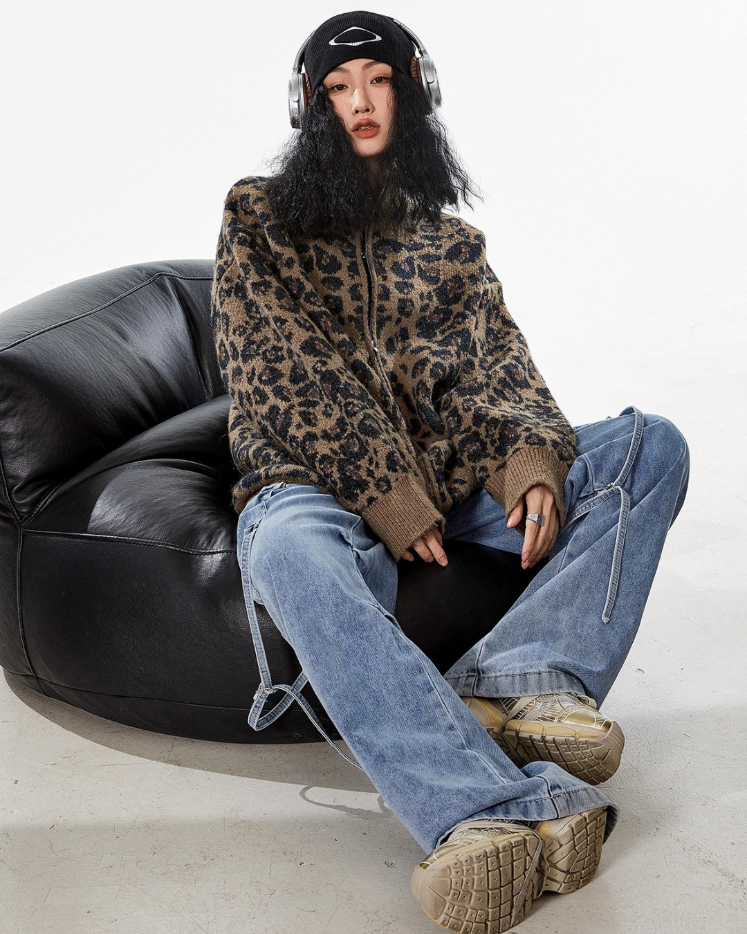 Leopardish Knit Zip Jacket