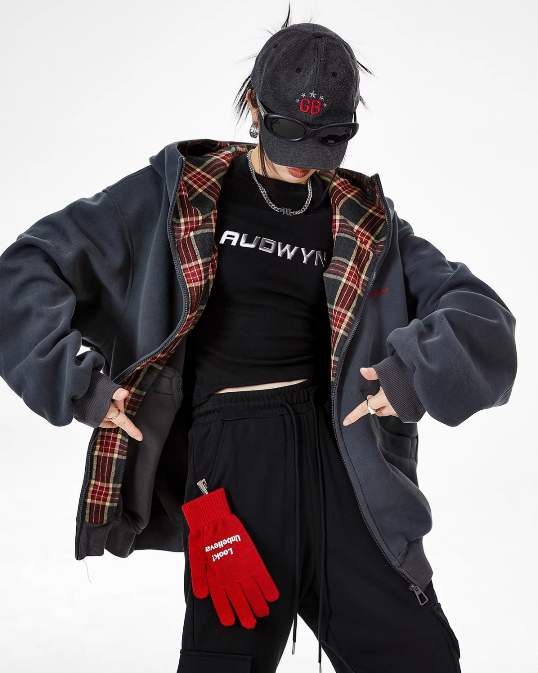 Check Inner Oversized Hoodie