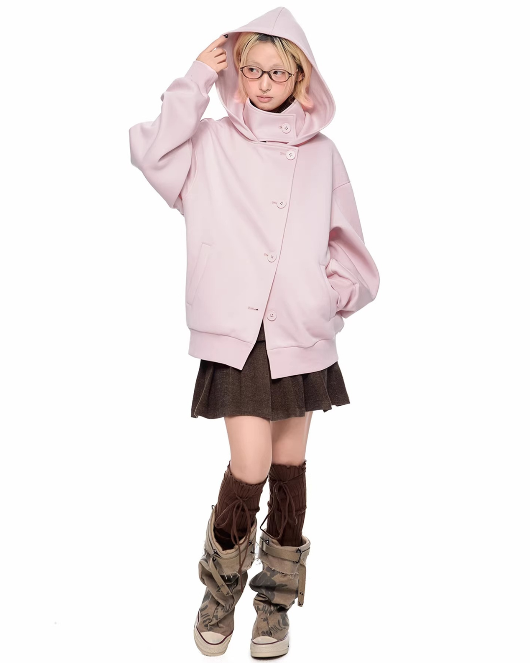 Asymmetric Button Hoodie Jacket