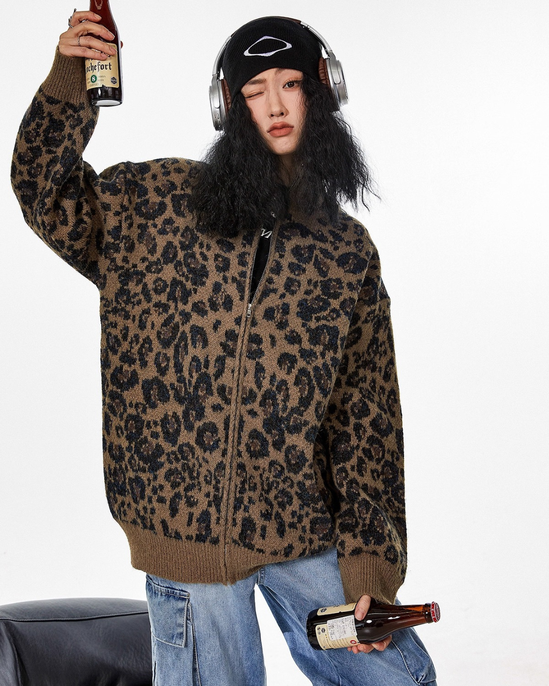 Leopardish Knit Zip Jacket