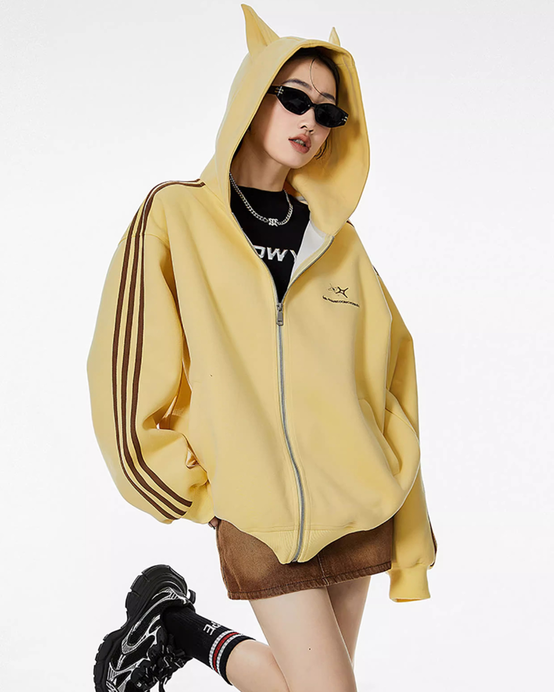 Cat Ear Line Track Zip Hoodie