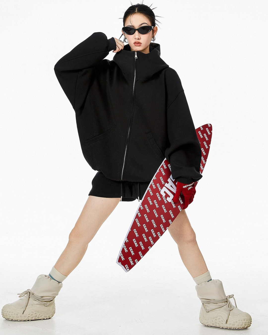 High Neck Essential Zip Hoodie