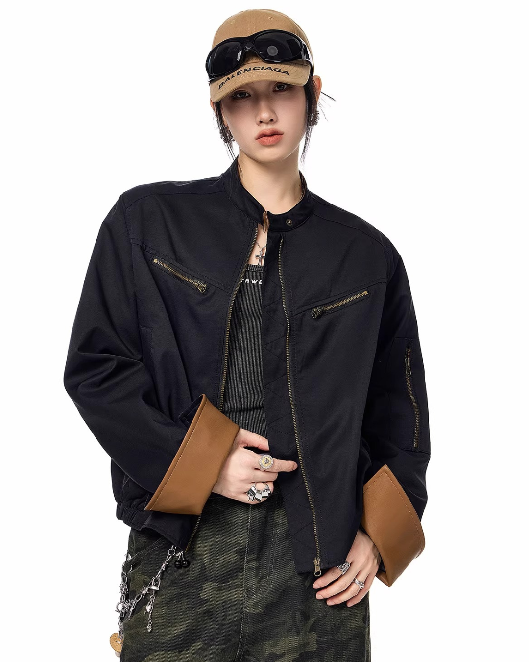 Contrast Lining Moto Jacket