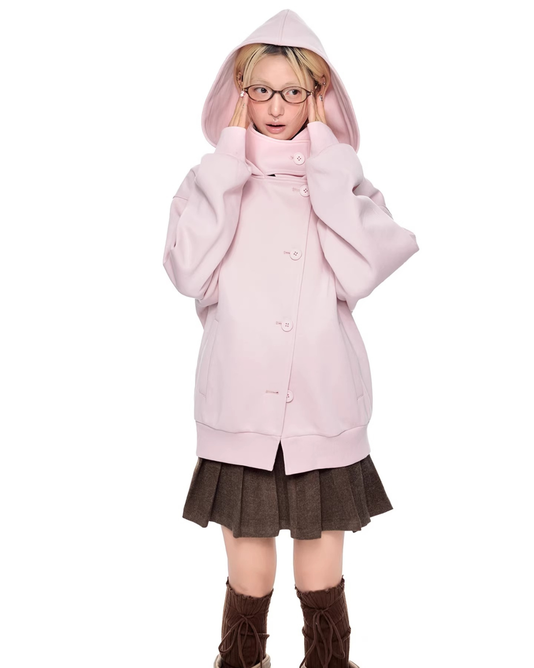 Asymmetric Button Hoodie Jacket