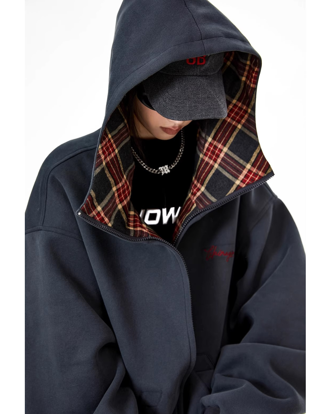 Check Inner Oversized Hoodie