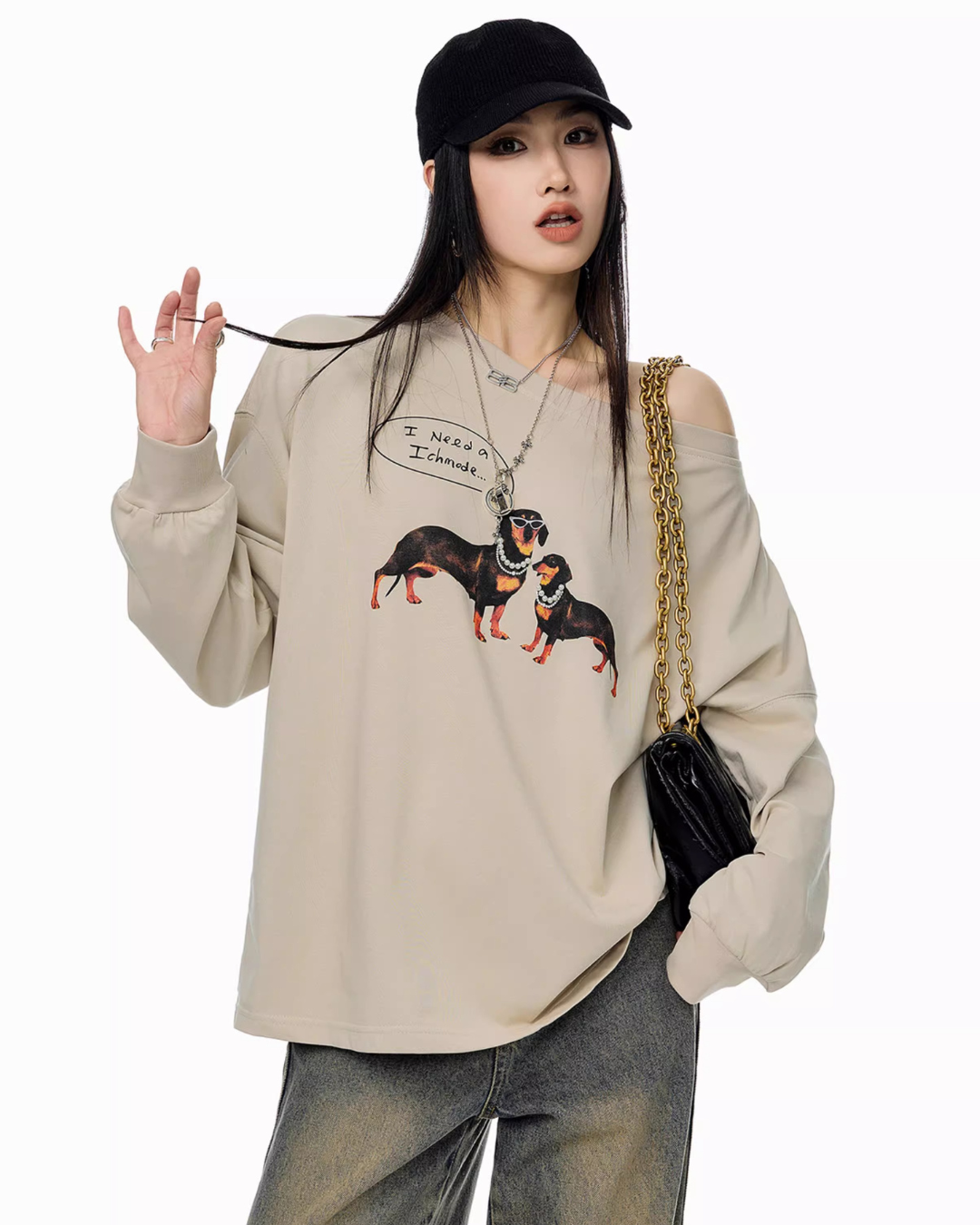 Dachshund Print Long Sleeve Tee