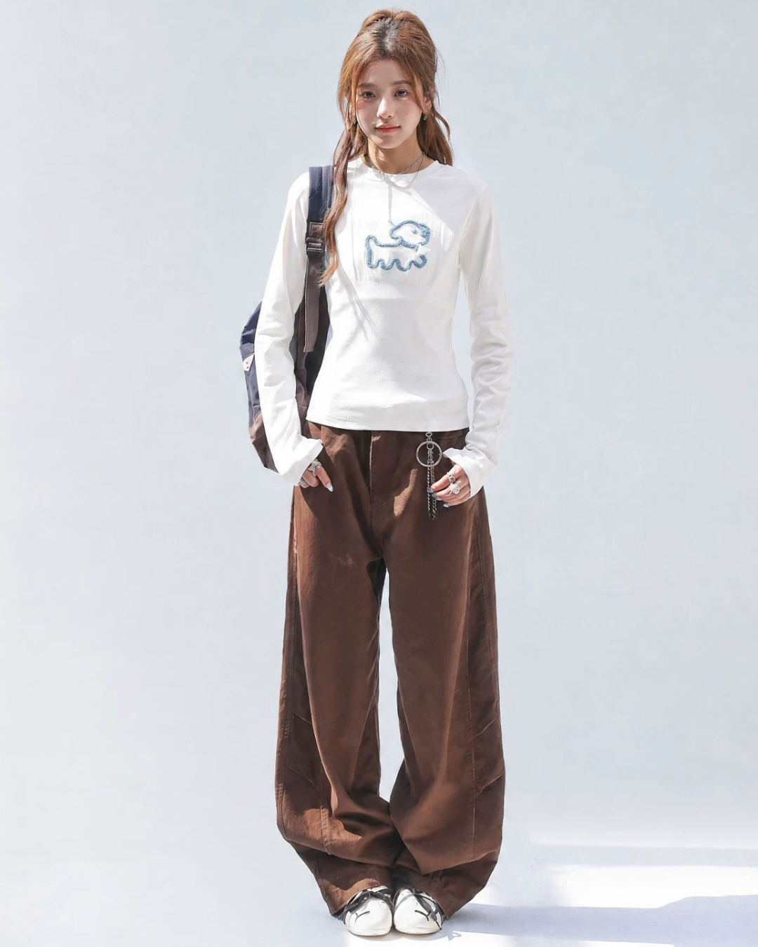 Line Art Dog Applique Knit Tee