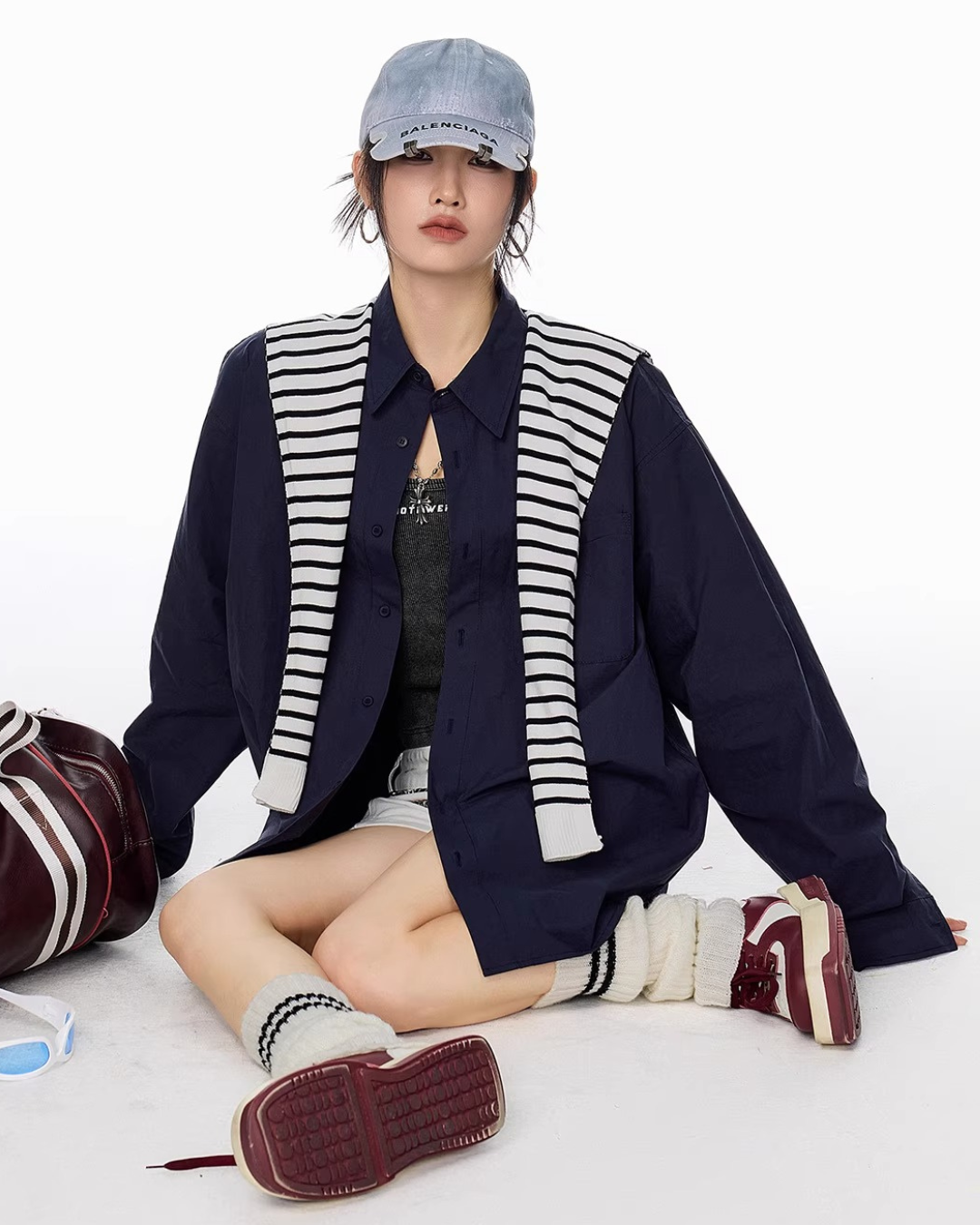 Scarf Set Oversized Shirt