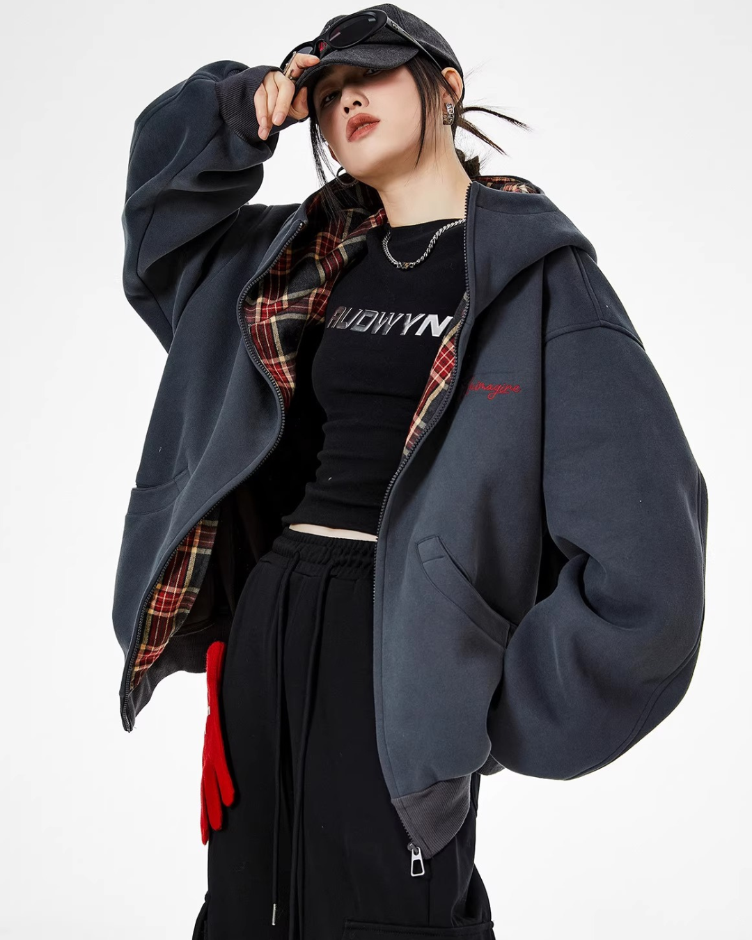 Check Inner Oversized Hoodie