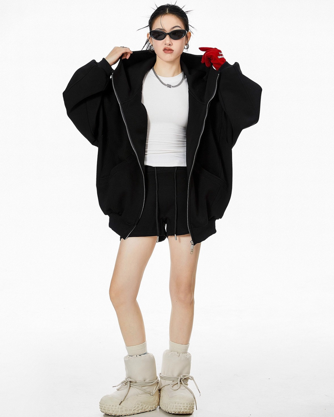 High Neck Essential Zip Hoodie