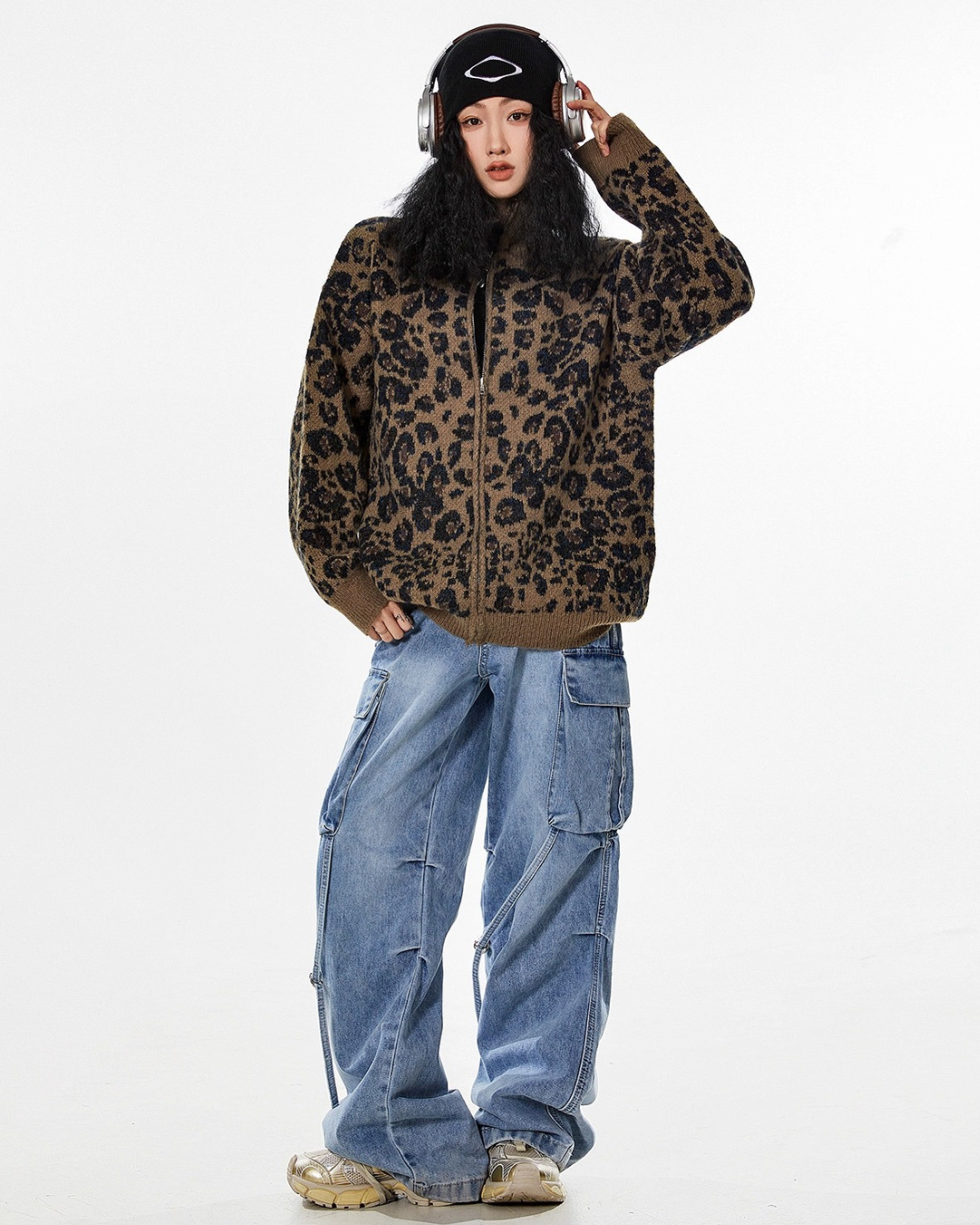 Leopardish Knit Zip Jacket