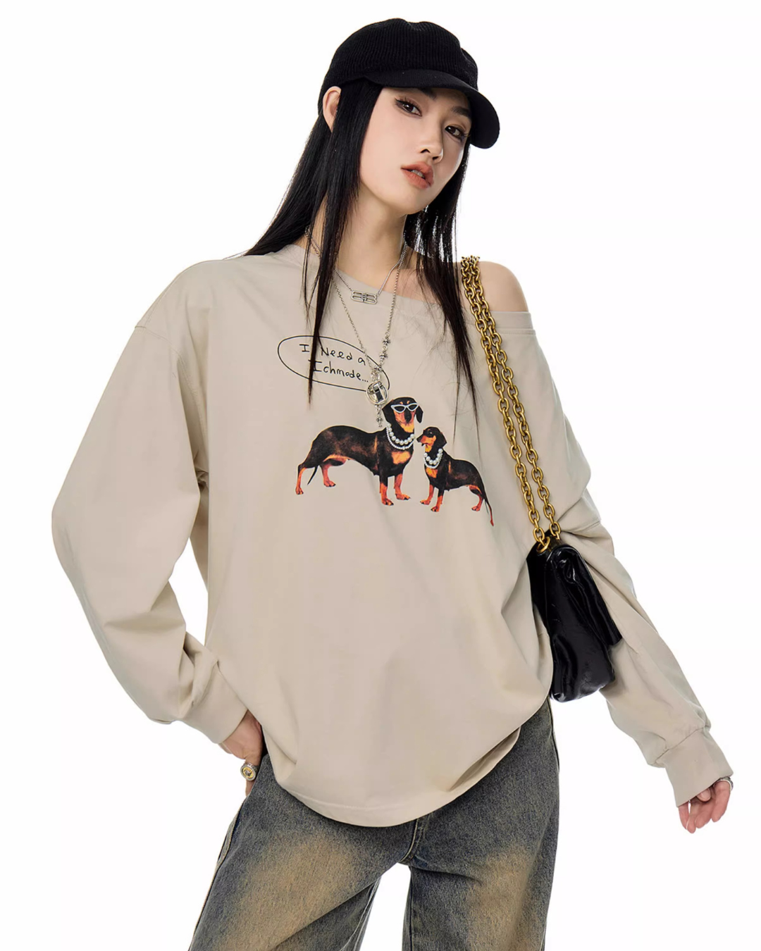 Dachshund Print Long Sleeve Tee