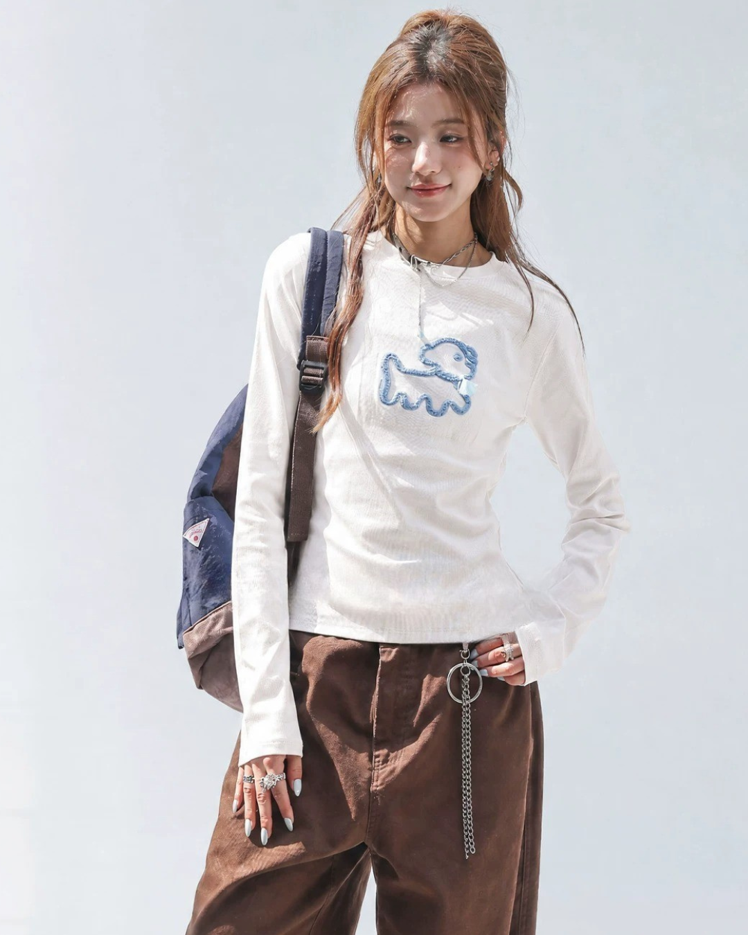 Line Art Dog Applique Knit Tee
