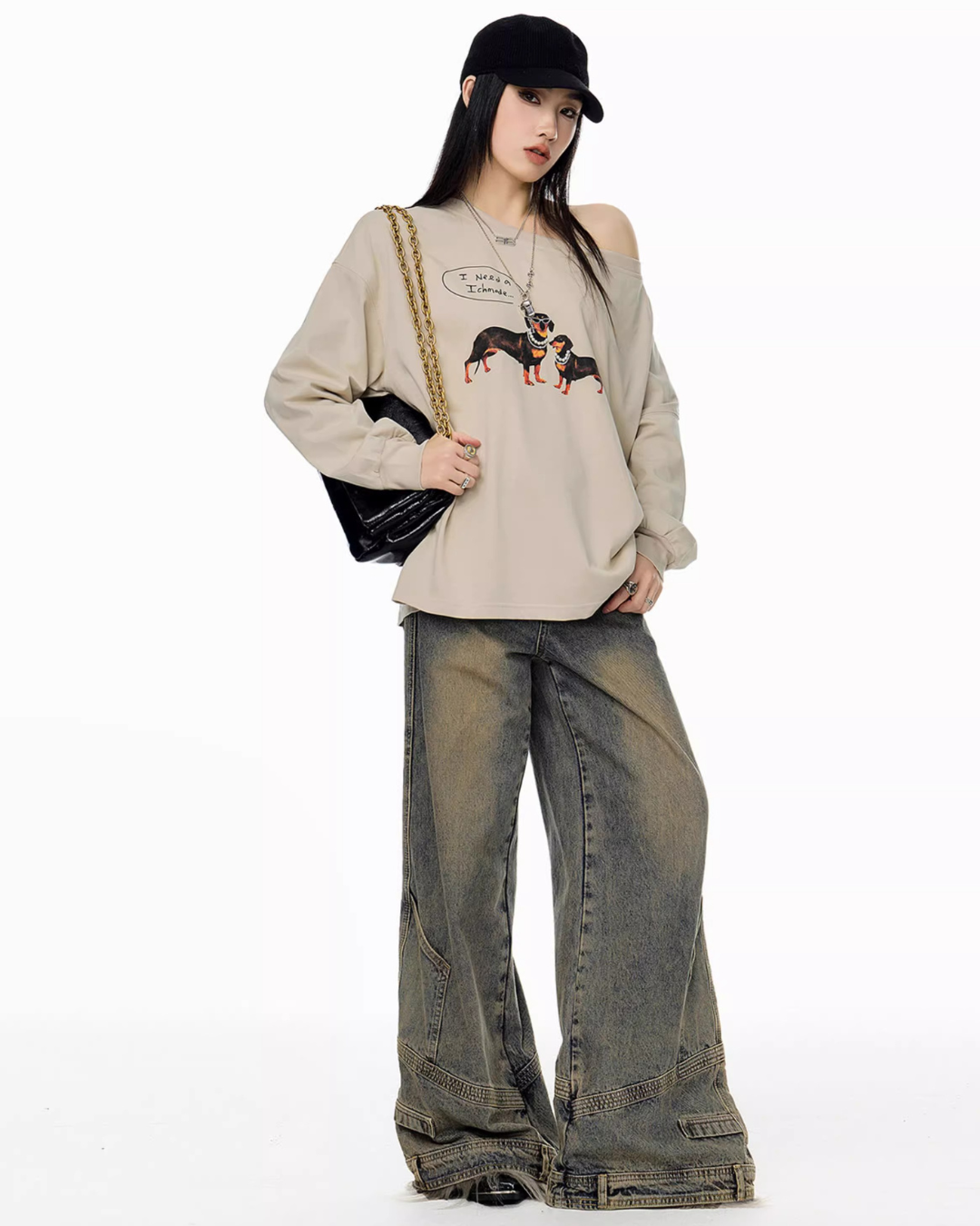 Dachshund Print Long Sleeve Tee