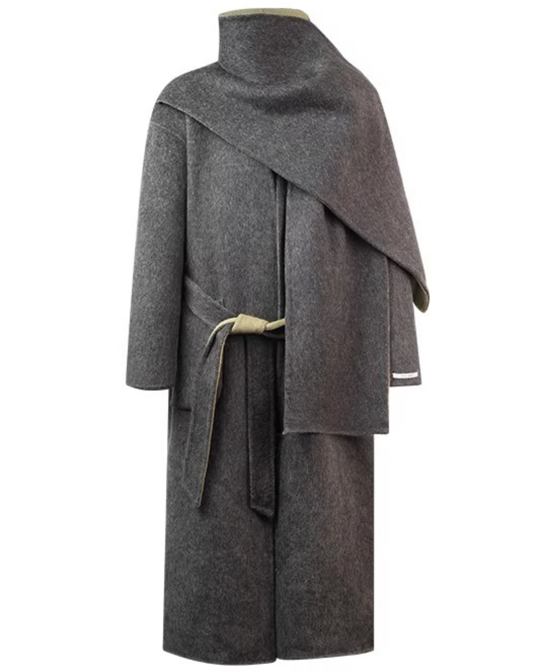 Contrast Edge Wool Belted Coat