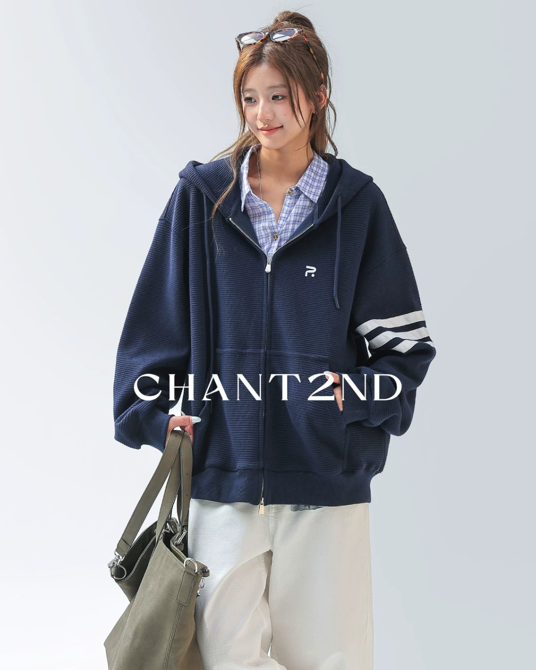 Waffle Stripe Zip-Up Hoodie
