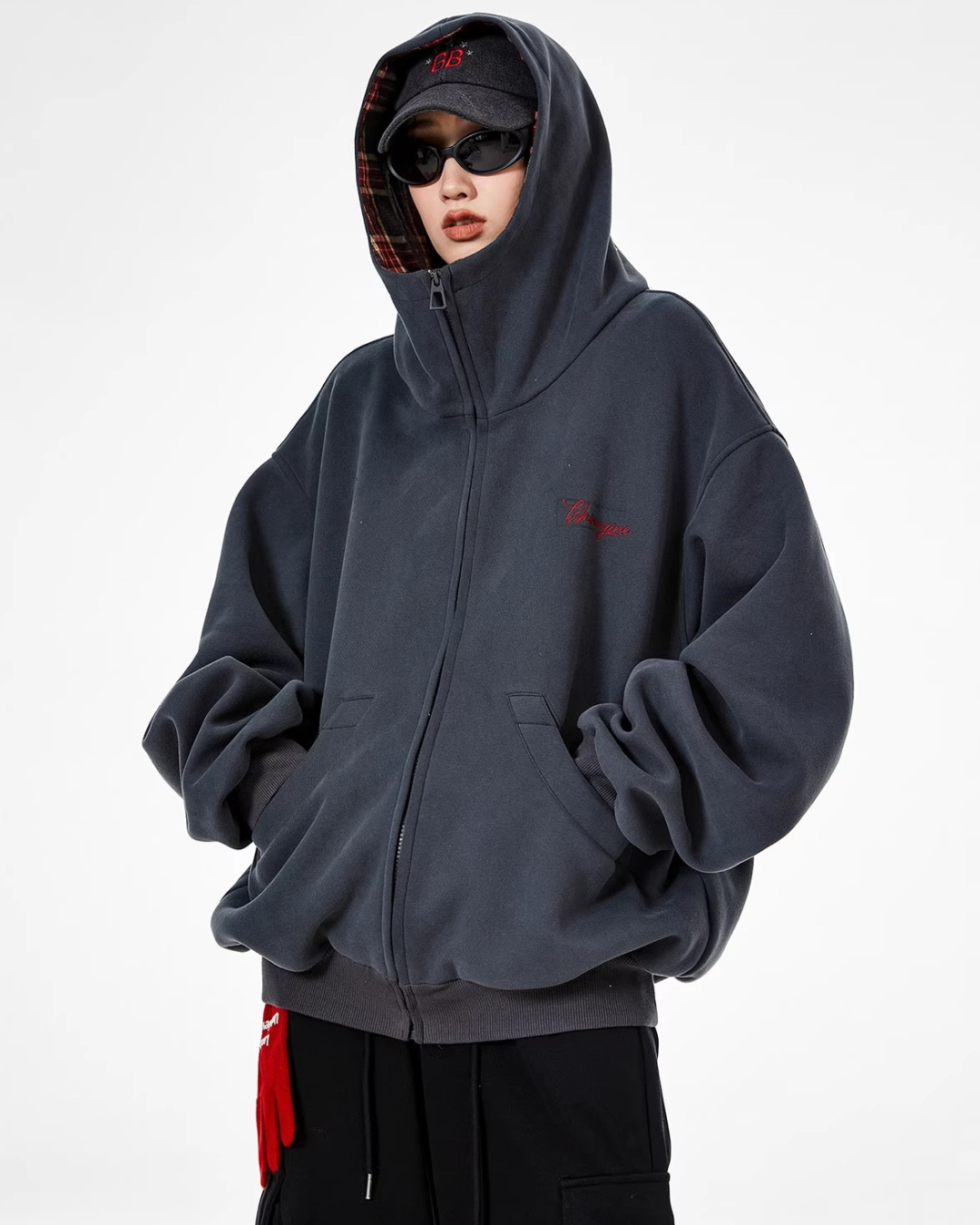 Check Inner Oversized Hoodie