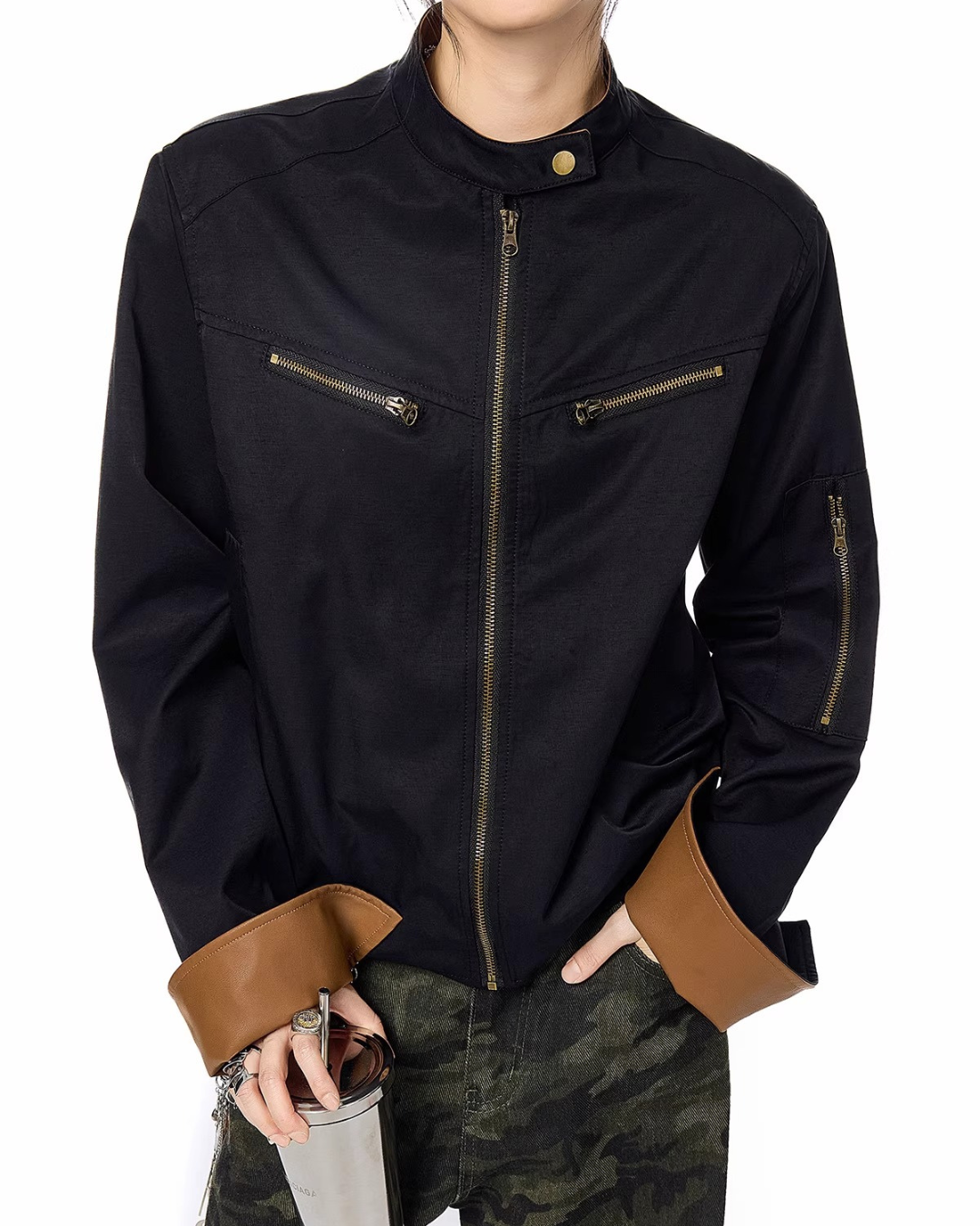 Contrast Lining Moto Jacket