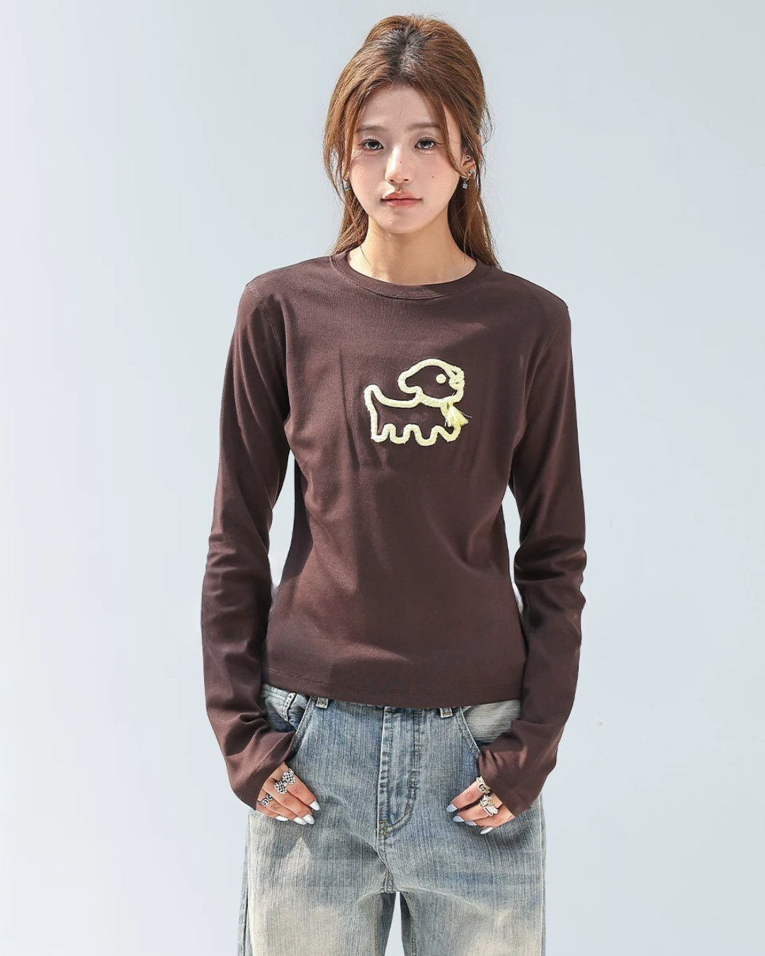 Line Art Dog Applique Knit Tee