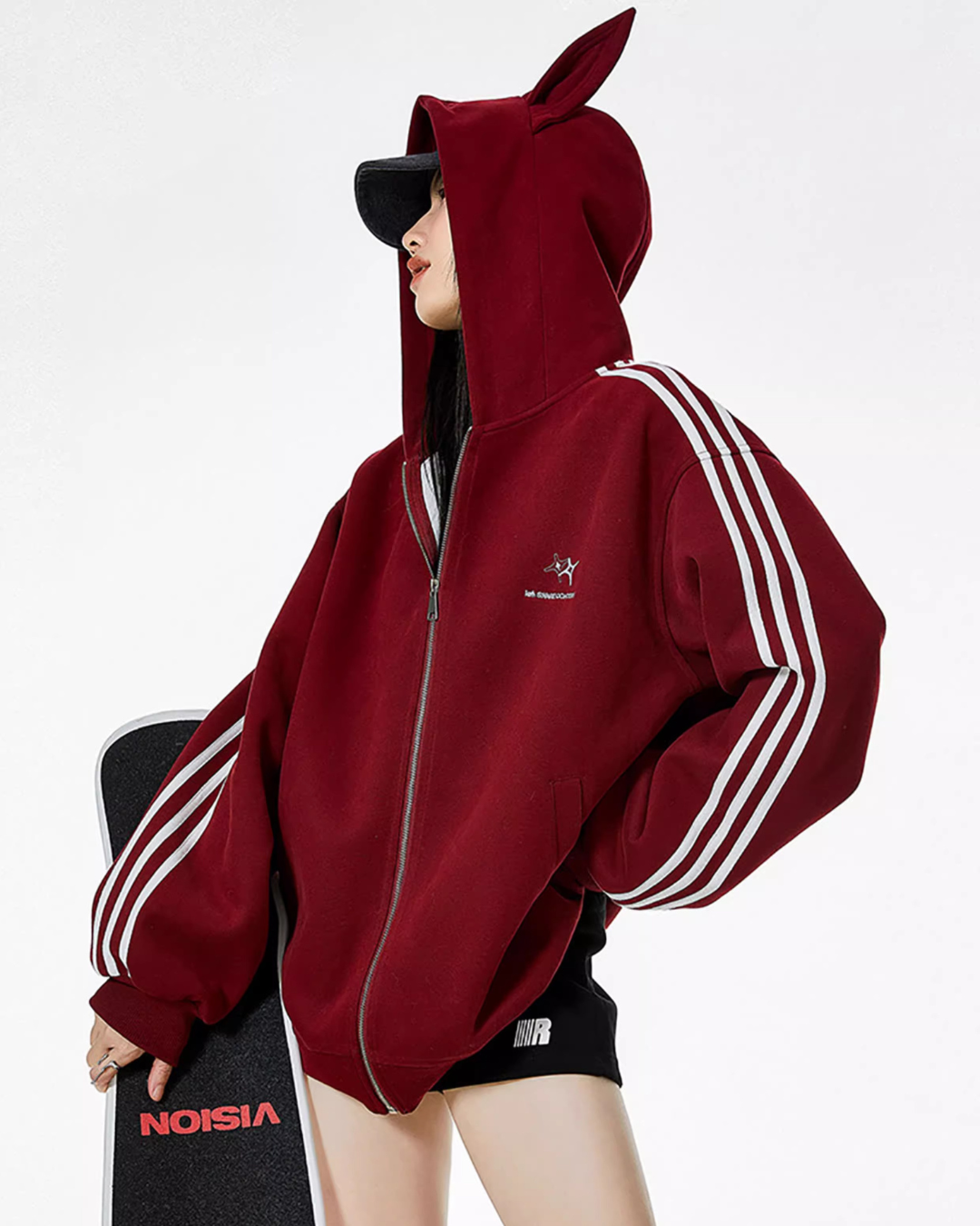 Cat Ear Line Track Zip Hoodie