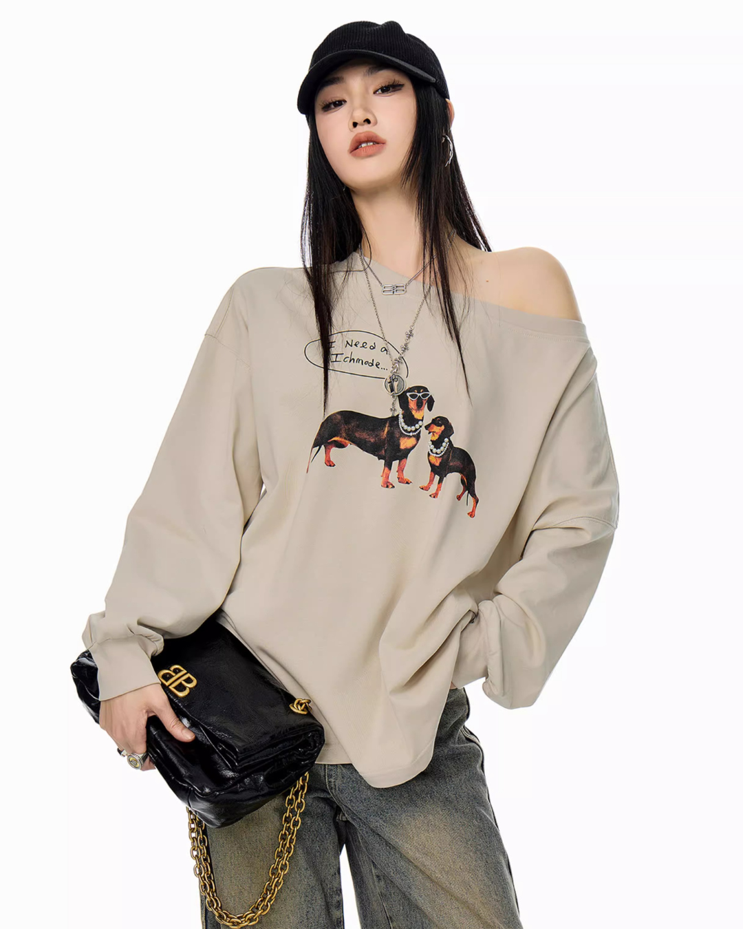 Dachshund Print Long Sleeve Tee