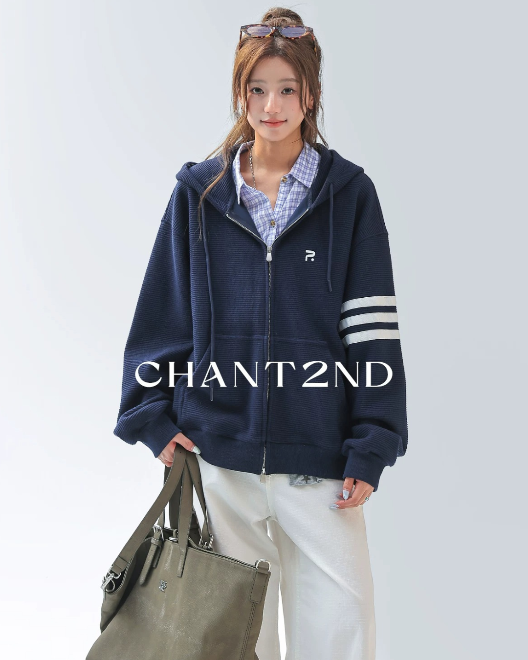 Waffle Stripe Zip-Up Hoodie