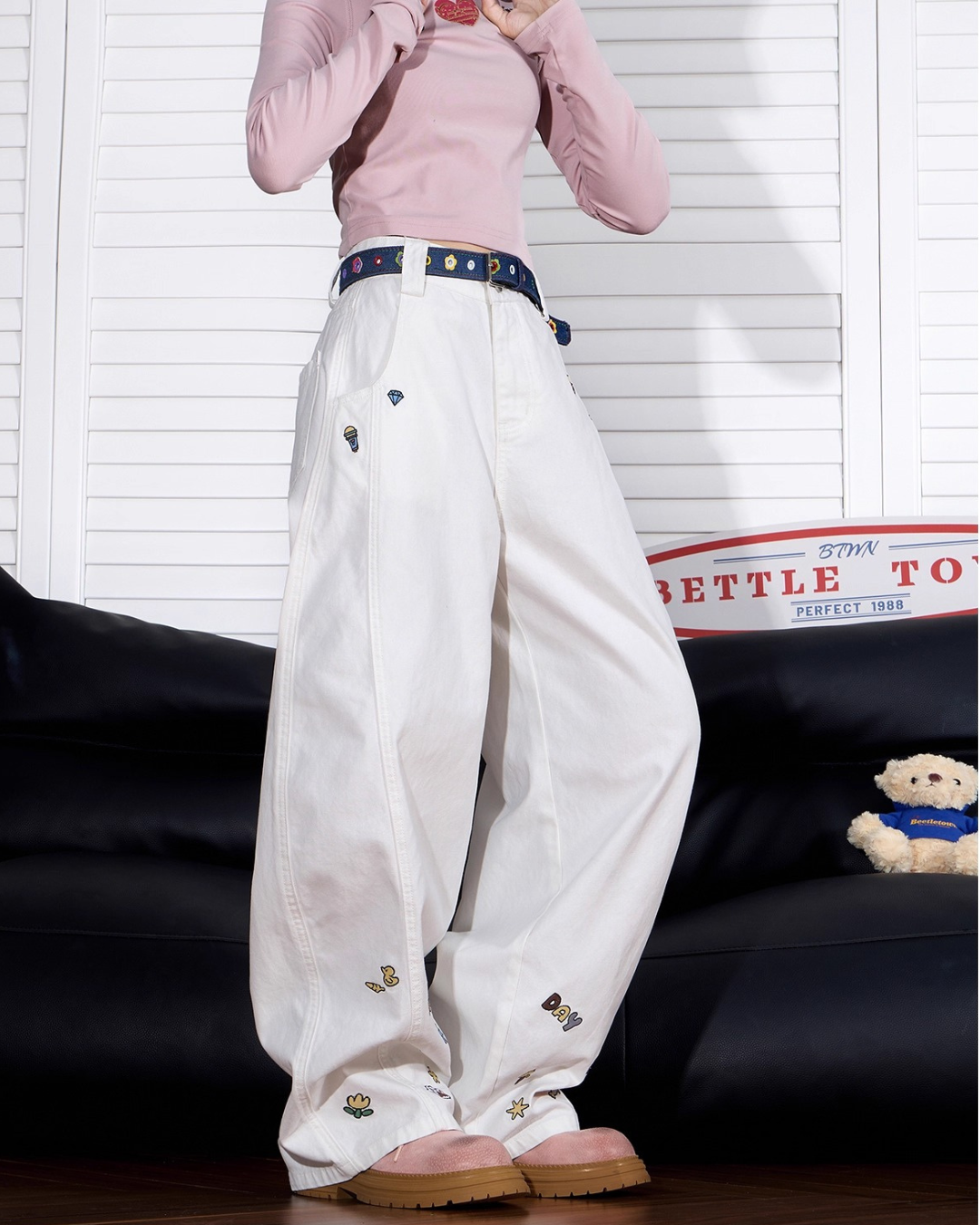 Playful Embroidered Wide Pants